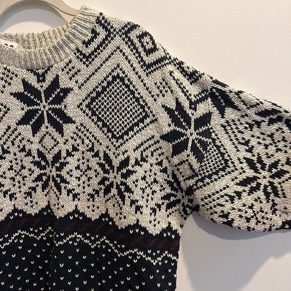 Vintage Gray Black Snowflake Knit Grandpa Sweater Mens XL Winter Cotton *Flaw - Picture 10 of 11